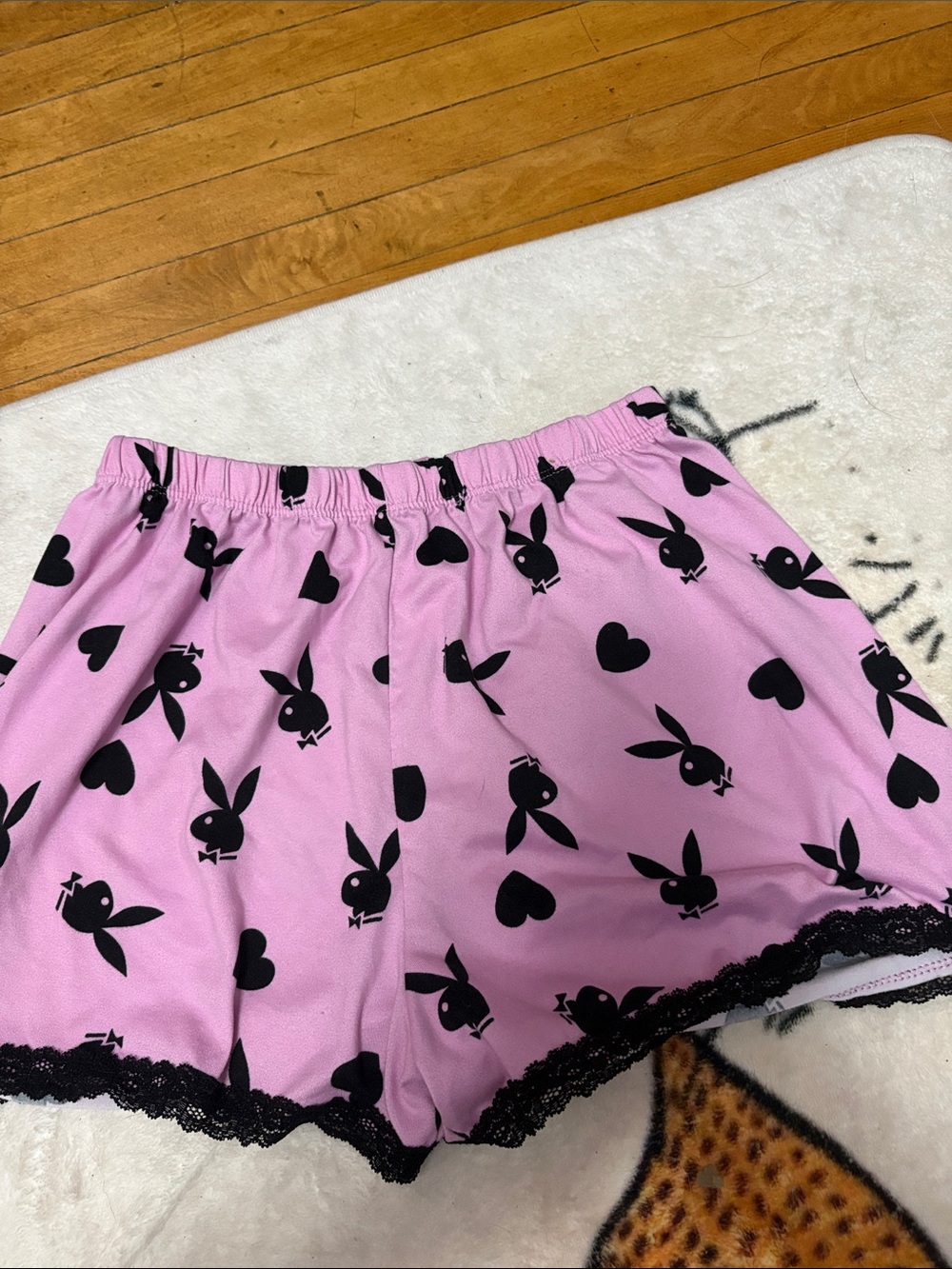 PLAYBOY Pink Shorts with Black Bunny & Heart Print